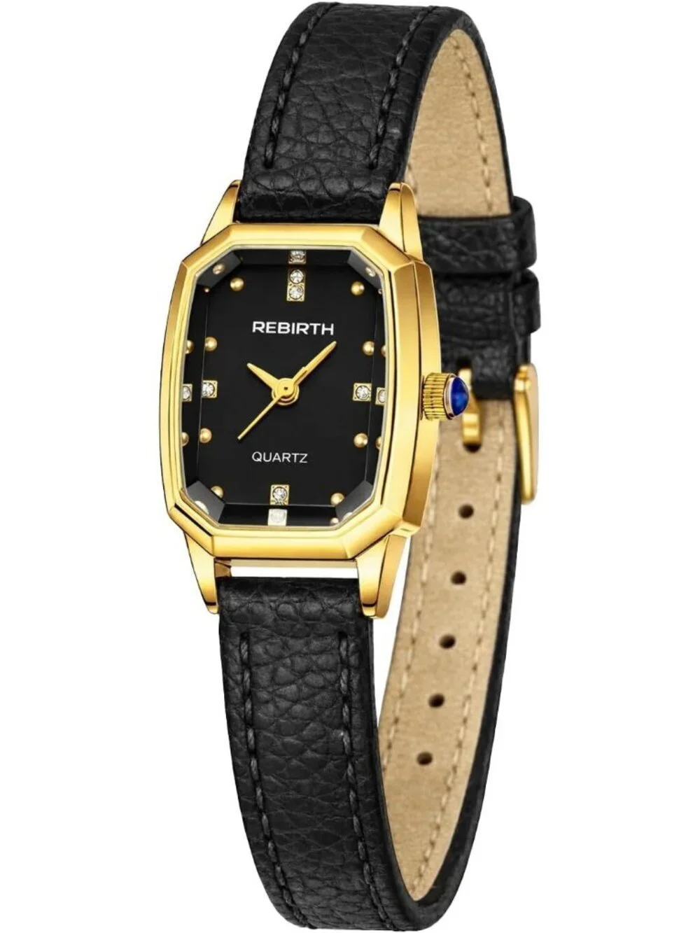 Women’s Black Gold Rectangular Quartz Leather Strap  Classic Vintage Wrist Watch